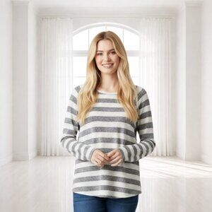 2 for $20 Liz Claiborne Weekend Grey & White Stripe Lightweight Sweater XL